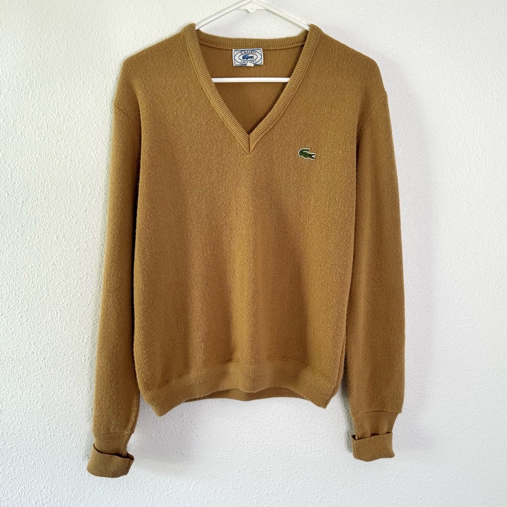 Izod Lacoste Camel Tan V Neck Sweater S
